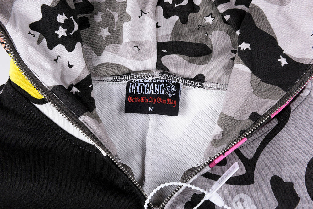 Glo Gang Cartoon Splice Washed Zip-Up Hoodie - Black Light Gray - product image 4