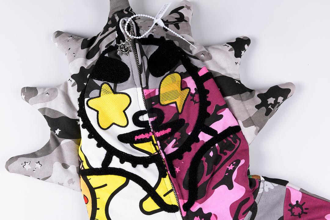 Glo Gang Cartoon Splice Washed Zip-Up Hoodie - Black Light Gray - product image 5