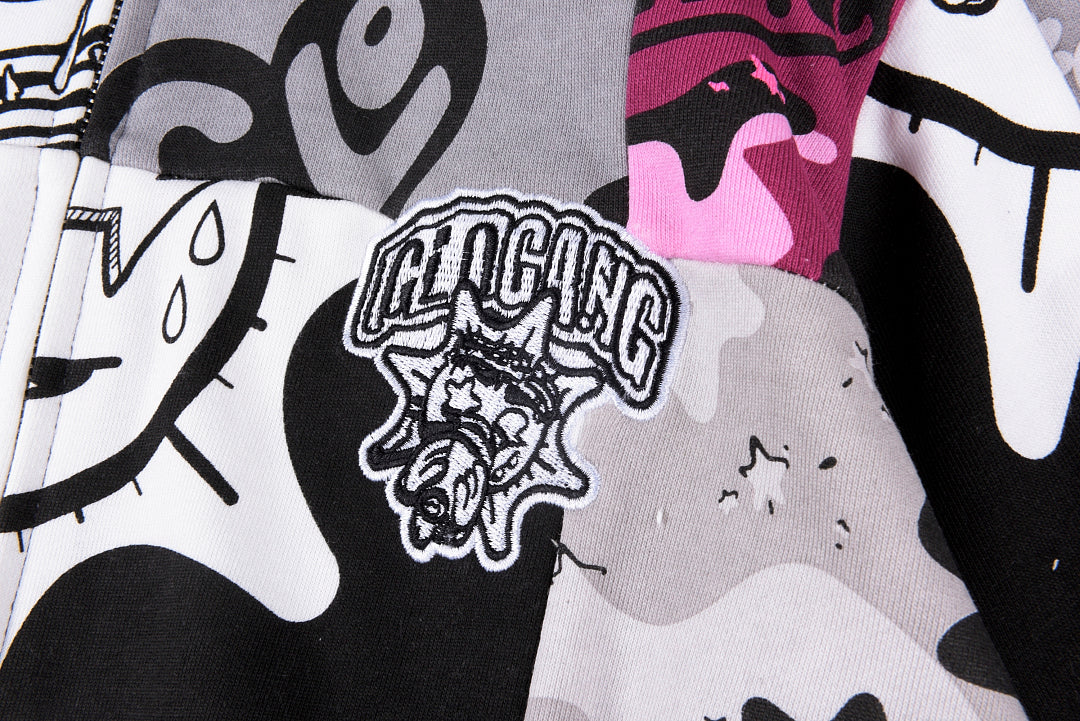 Glo Gang Cartoon Splice Washed Zip-Up Hoodie - Black Light Gray - product image 7