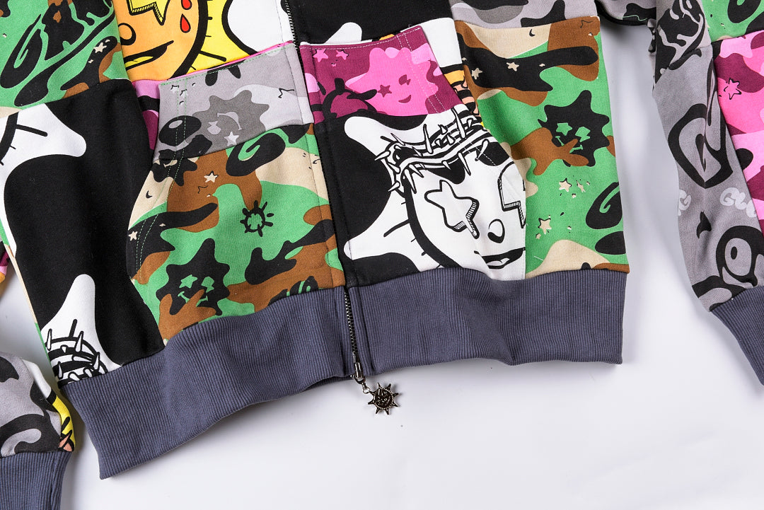 Glo Gang Cartoon Splice Washed Zip-Up Hoodie - Black Light Gray - product image 8