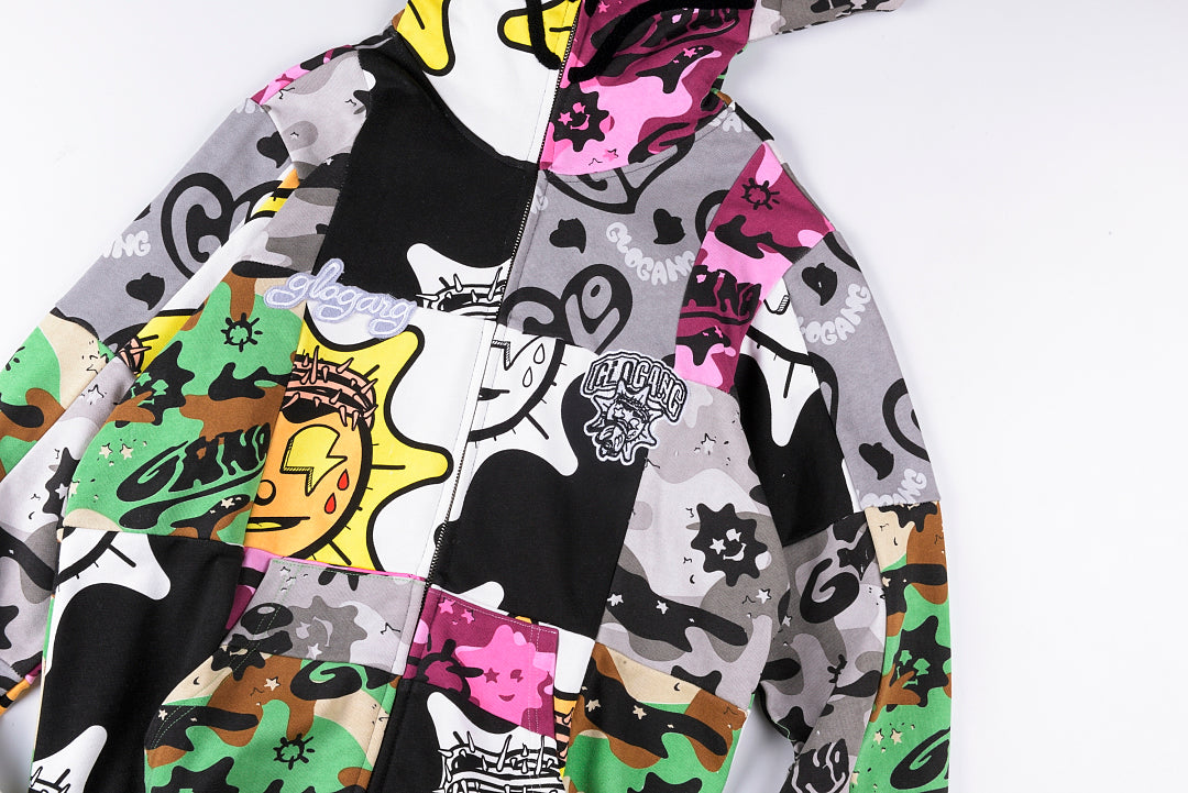 Glo Gang Cartoon Splice Washed Zip-Up Hoodie - Black Light Gray - product image 9