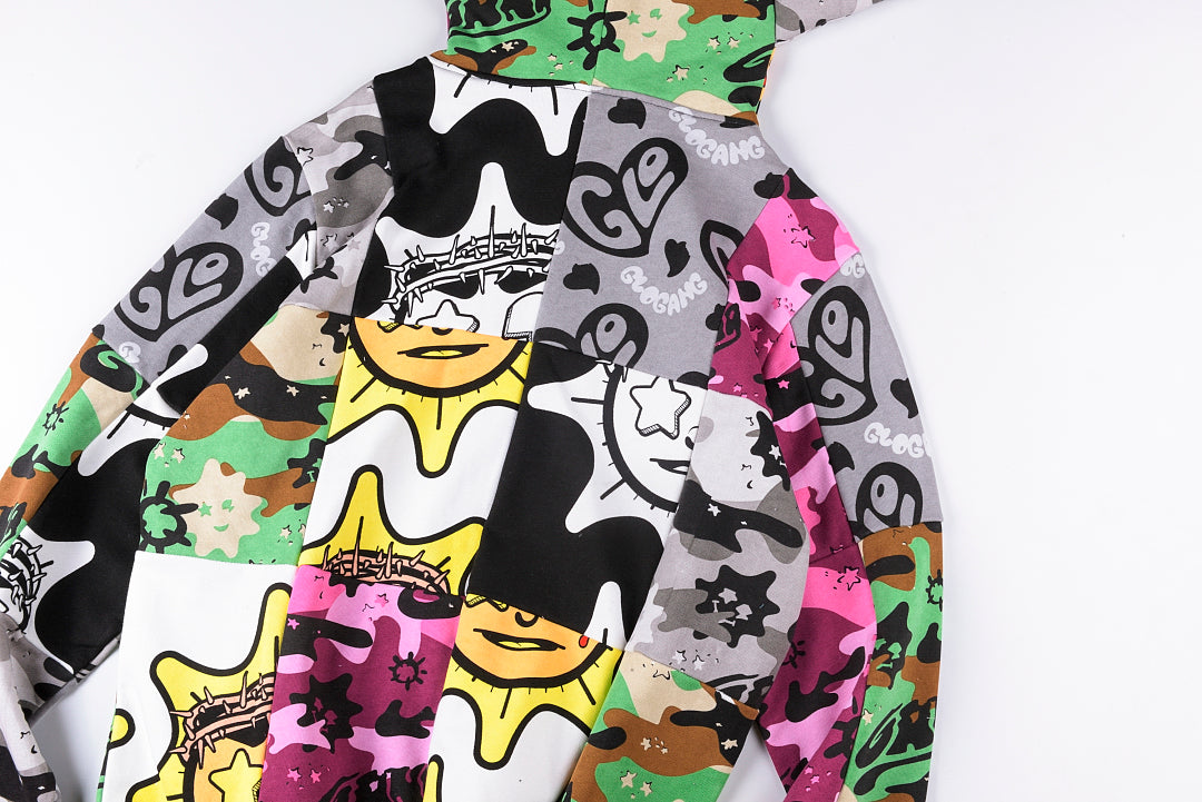Glo Gang Cartoon Splice Washed Zip-Up Hoodie - Black Light Gray - product image 10