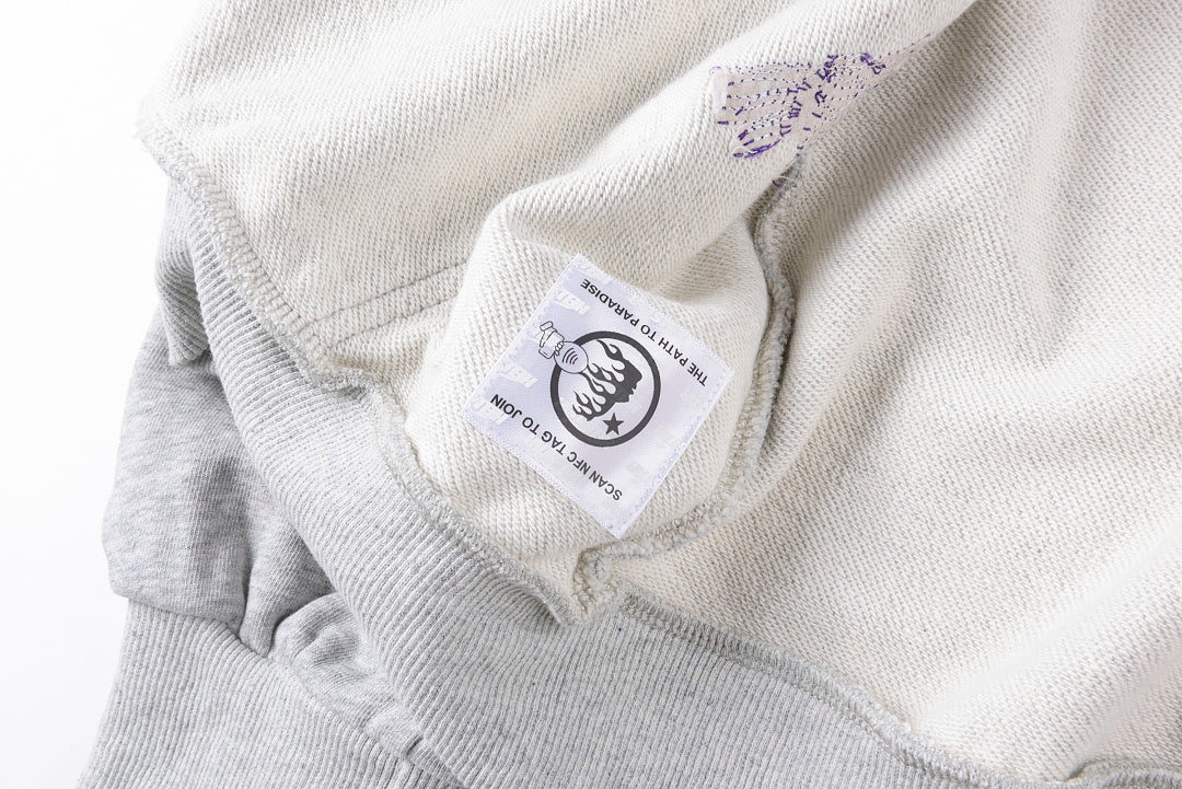 Hellstar Studios Zip-Up Distressed Embroidery Graffiti Cotton Hoodie - Light Gray - product image 3