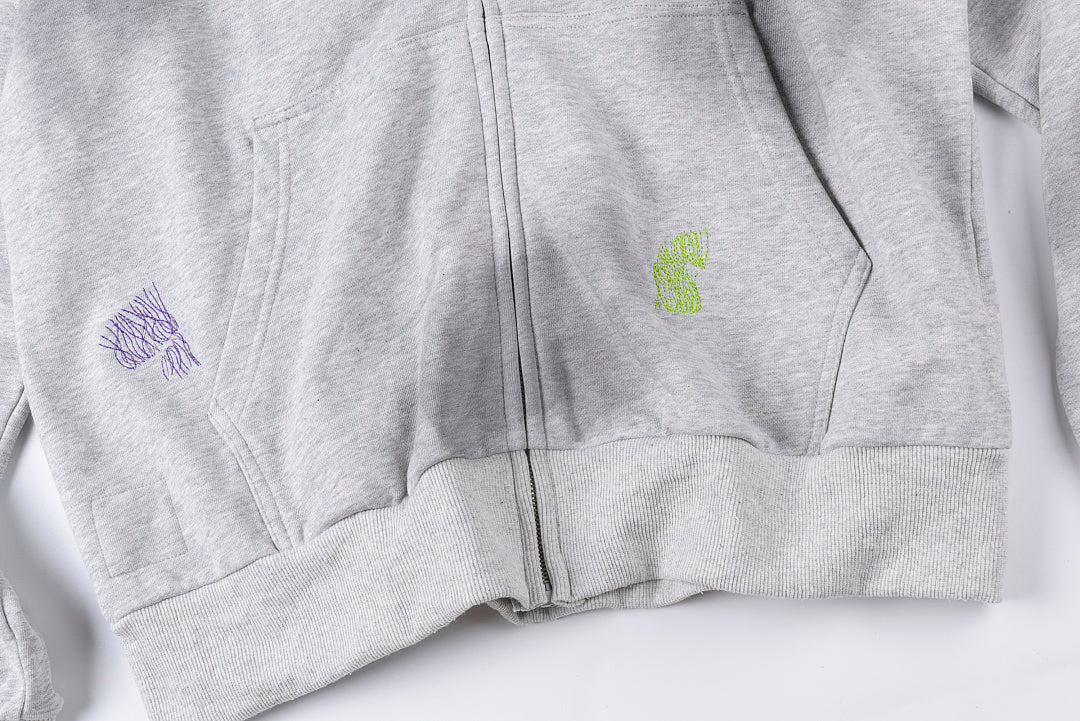 Hellstar Studios Zip-Up Distressed Embroidery Graffiti Cotton Hoodie - Light Gray - product image 9