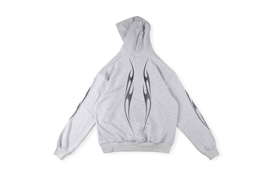 Hellstar Studios Flame Print Cotton Hoodie - Light Gray