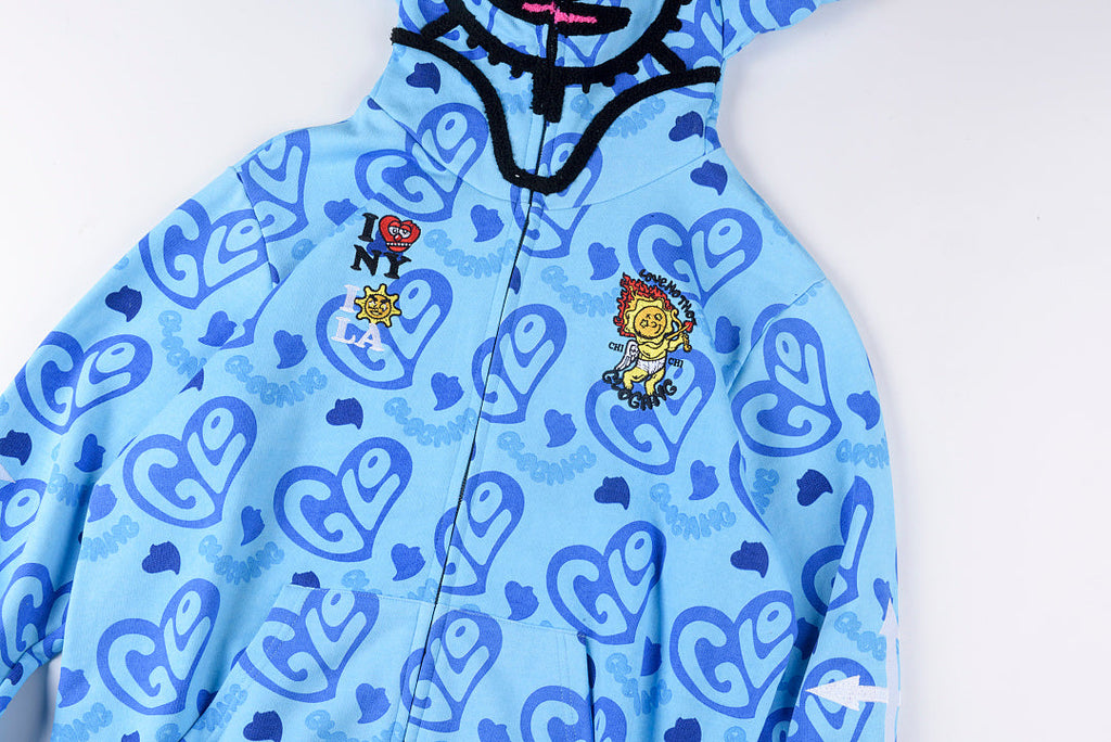 Glo Gang The Glory Full Zip Drink Cartoon Crystal Embroidery Hoodie - Light Blue - product image 9