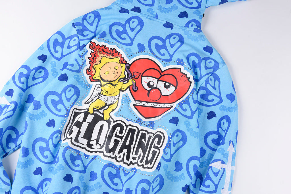 Glo Gang The Glory Full Zip Drink Cartoon Crystal Embroidery Hoodie - Light Blue - product image 12