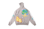 Vertabrae Cosmic Earth Skull Meteorite Puff Print Zip-Up Hoodie - Gray / Red - product image 15