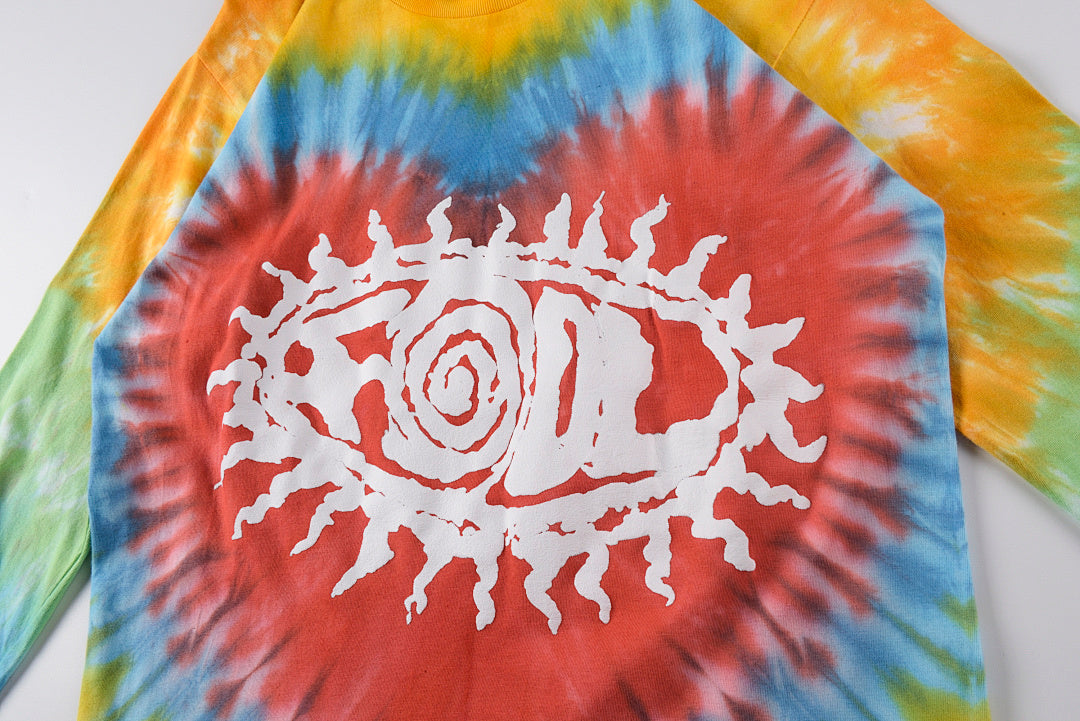 Kanye-Inspired Tie-Dye Puff Print Vintage Graffiti Long Sleeve T-Shirt - Red Orange - product image 5