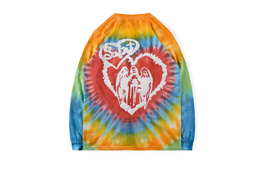 Kanye-Inspired Tie-Dye Puff Print Vintage Graffiti Long Sleeve T-Shirt - Red Orange - product image 2