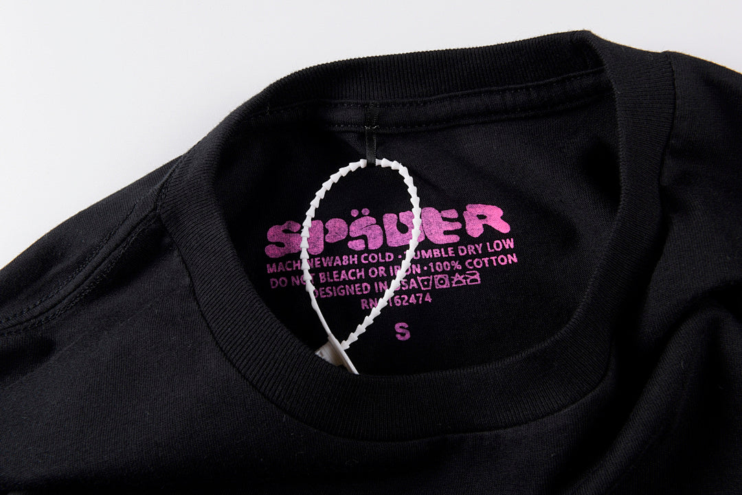Sp5der 555555 Pink Letter Long Sleeve T-Shirt - Black - product image 3
