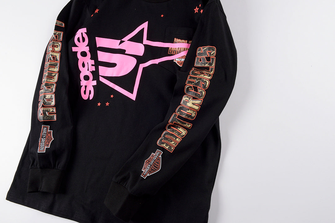Sp5der 555555 Pink Star Long Sleeve T-Shirt - Black - product image 5