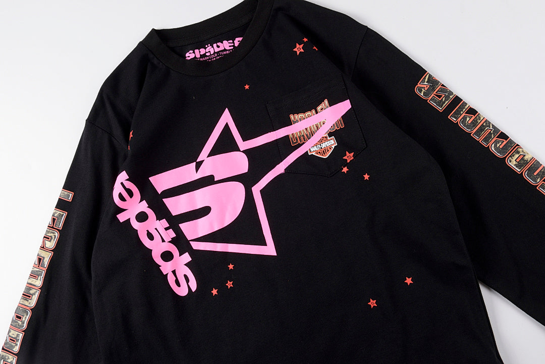 Sp5der 555555 Pink Star Long Sleeve T-Shirt - Black - product image 7