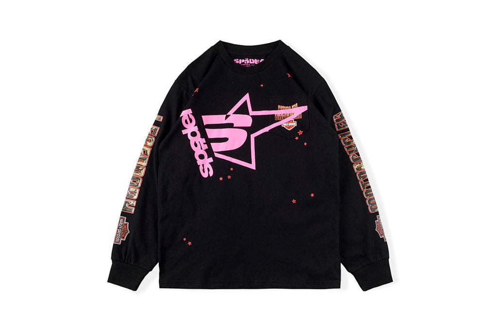Sp5der 555555 Pink Star Long Sleeve T-Shirt - Black - product image 1