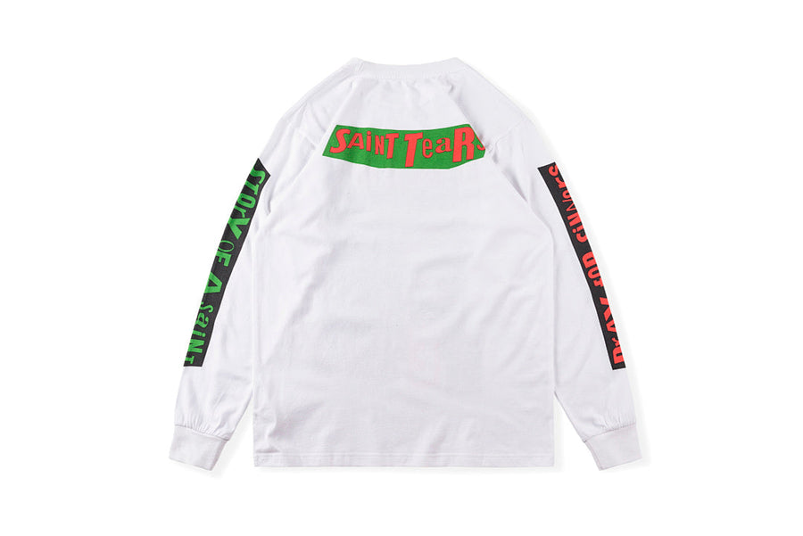 Saint Michael 21AW Landscape Letter Vintage Washed Long Sleeve T-Shirt - Light Gray