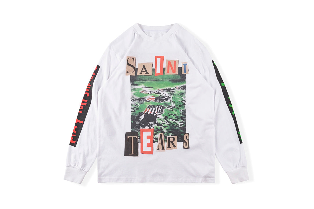 Saint Michael 21AW Landscape Letter Vintage Washed Long Sleeve T-Shirt - Light Gray - product image 1