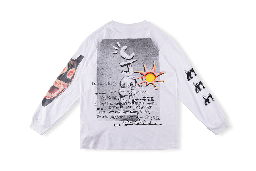 Travis Scott Cactus Jack Air Records Reverse Print Long Sleeve T-Shirt - Light Gray