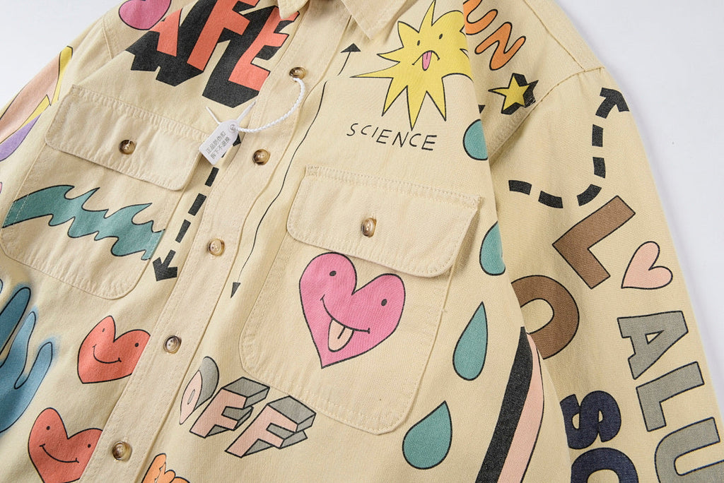 Tuff Crowd Hand-Painted Graffiti Button Collar Shirt Jacket - Cream - product image 7