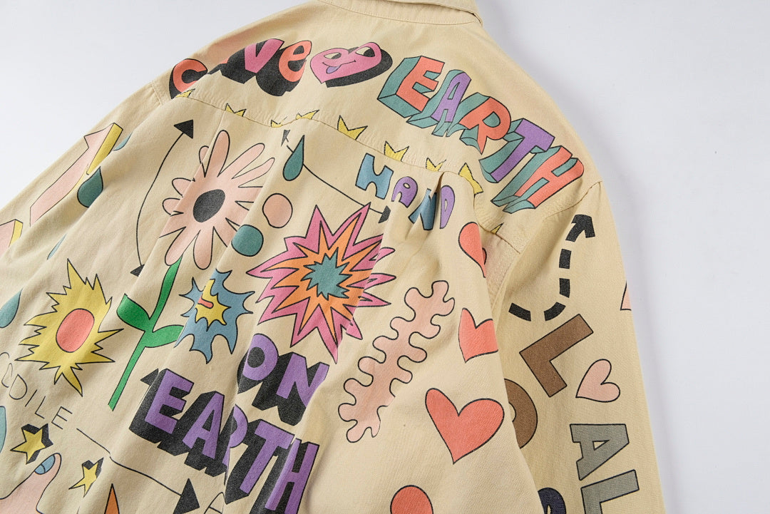 Tuff Crowd Hand-Painted Graffiti Button Collar Shirt Jacket - Cream - product image 11