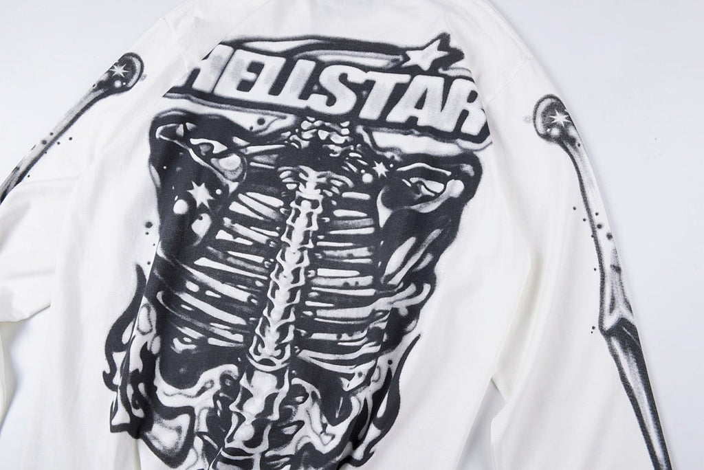 Hellstar Studios Vintage Rib Cage Skeleton Print Oversized Long Sleeve T-Shirt - Light Gray - product image 4