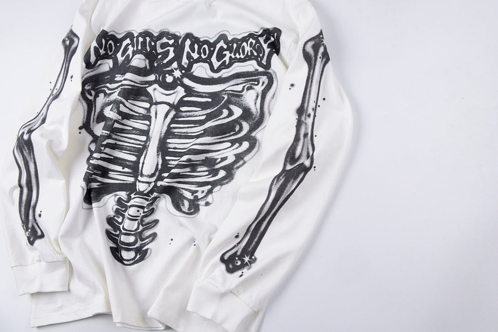 Hellstar Studios Vintage Rib Cage Skeleton Print Oversized Long Sleeve T-Shirt - Light Gray - product image 11