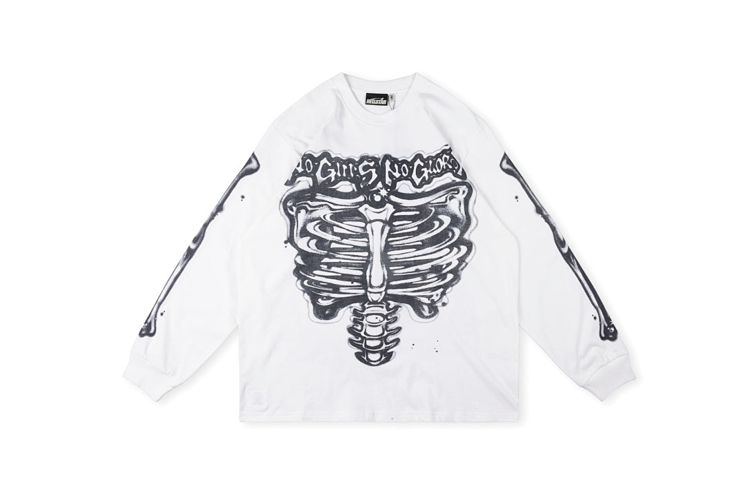 Hellstar Studios Vintage Rib Cage Skeleton Print Oversized Long Sleeve T-Shirt - Light Gray - product image 1