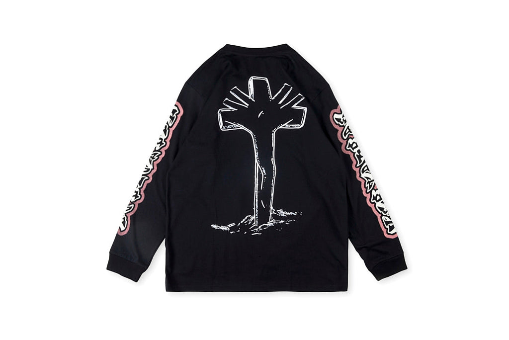 Vertabrae Vintage Cross Print Oversized Cotton Long Sleeve T-Shirt - Black - product image 2