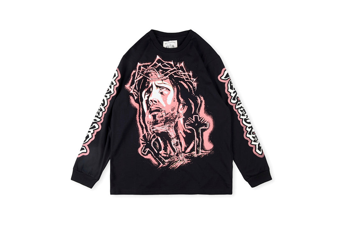 Vertabrae Vintage Cross Print Oversized Cotton Long Sleeve T-Shirt - Black - product image 1