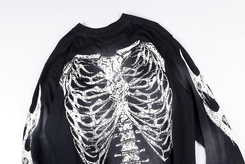 Hellstar Studios Airbrushed Bones Halloween Long Sleeve T-Shirt - Black - product image 13