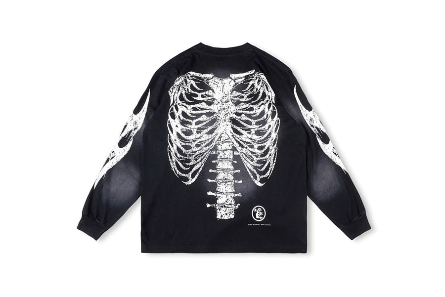 Hellstar Studios Airbrushed Bones Halloween Long Sleeve T-Shirt - Black