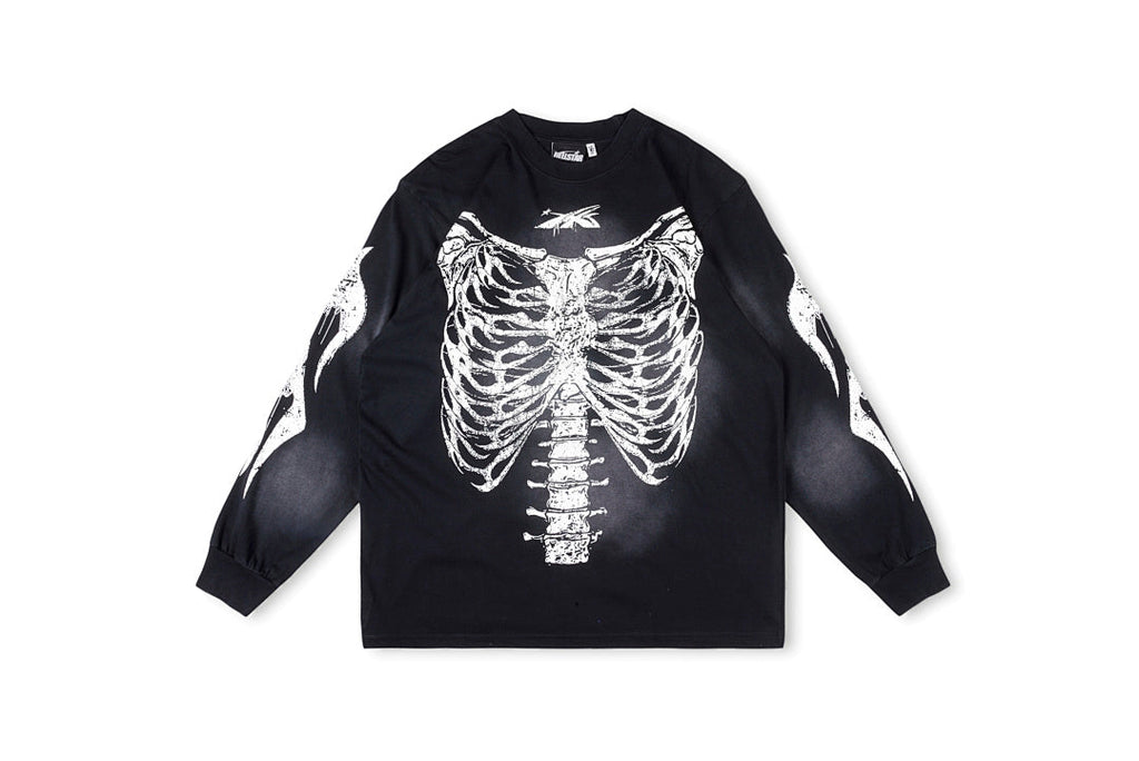 Hellstar Studios Airbrushed Bones Halloween Long Sleeve T-Shirt - Black - product image 1