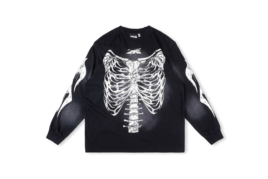 Hellstar Studios Airbrushed Bones Halloween Long Sleeve T-Shirt - Black - product image 1