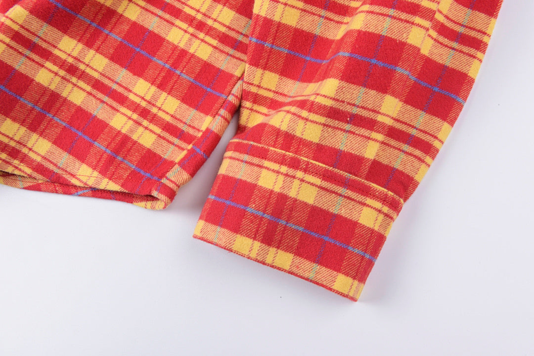 Saint Vanity Letter Print Vintage Double Pocket Plaid Cotton Long Sleeve Shirt - Red - product image 5