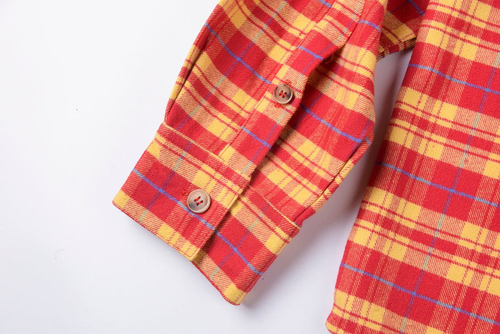 Saint Vanity Letter Print Vintage Double Pocket Plaid Cotton Long Sleeve Shirt - Red - product image 8