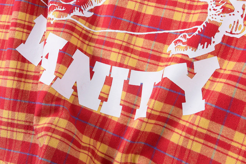Saint Vanity Letter Print Vintage Double Pocket Plaid Cotton Long Sleeve Shirt - Red - product image 10