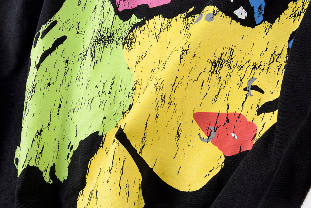 Lost Intricacy Washed Vintage Colorful Rhinestone Print Cotton Long Sleeve T-Shirt - Black - product image 5