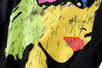 Lost Intricacy Washed Vintage Colorful Rhinestone Print Cotton Long Sleeve T-Shirt - Black - product image 5