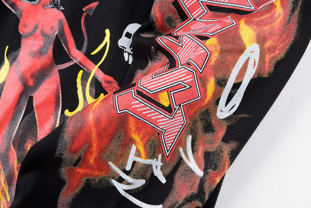Lost Intricacy Washed Vintage Angel & Devil Print Cotton Long Sleeve T-Shirt - Black - product image 7