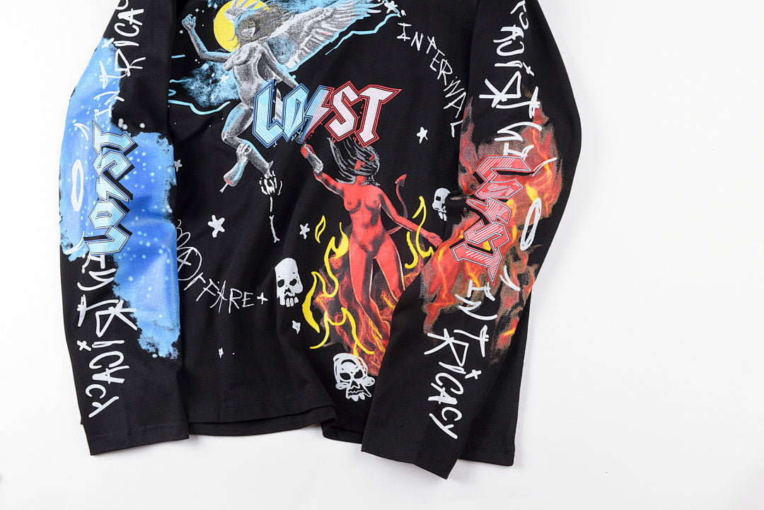 Lost Intricacy Washed Vintage Angel & Devil Print Cotton Long Sleeve T-Shirt - Black - product image 8