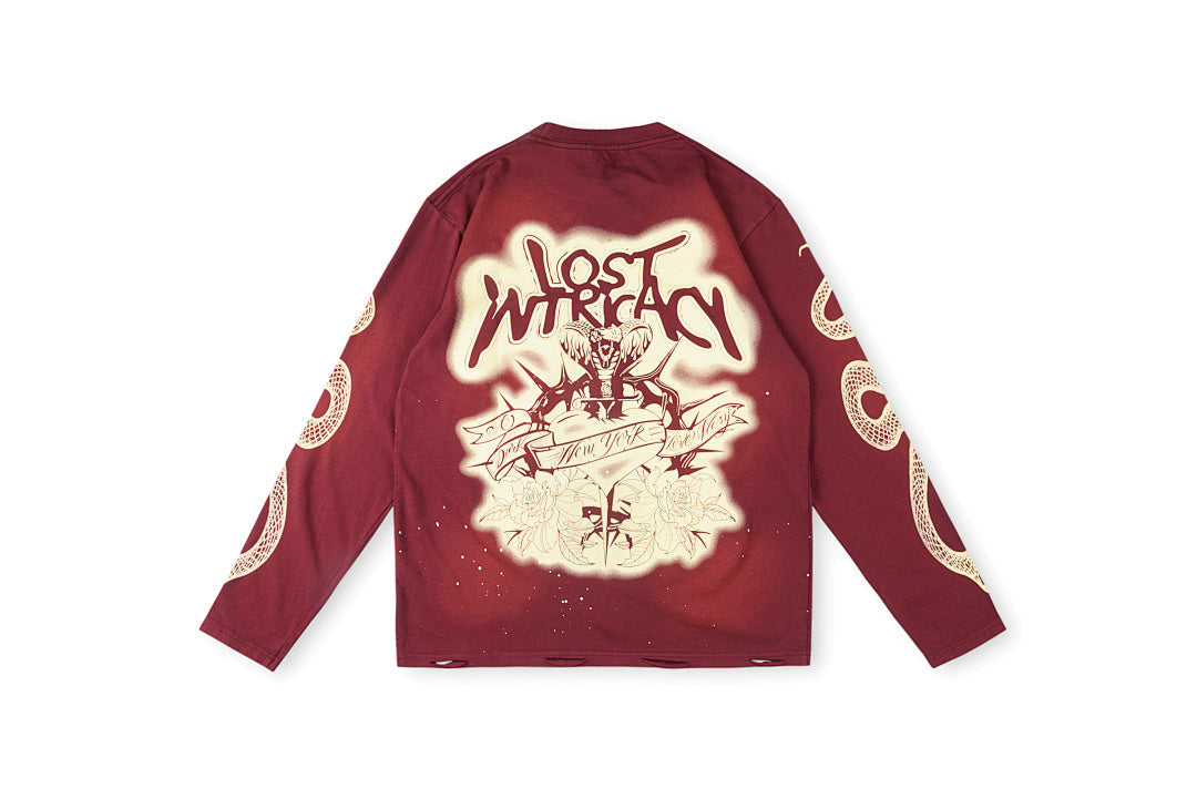 Lost Intricacy Angel & Devil Rhinestone Long Sleeve T-Shirt - Green Olive / Pink Red - product image 3