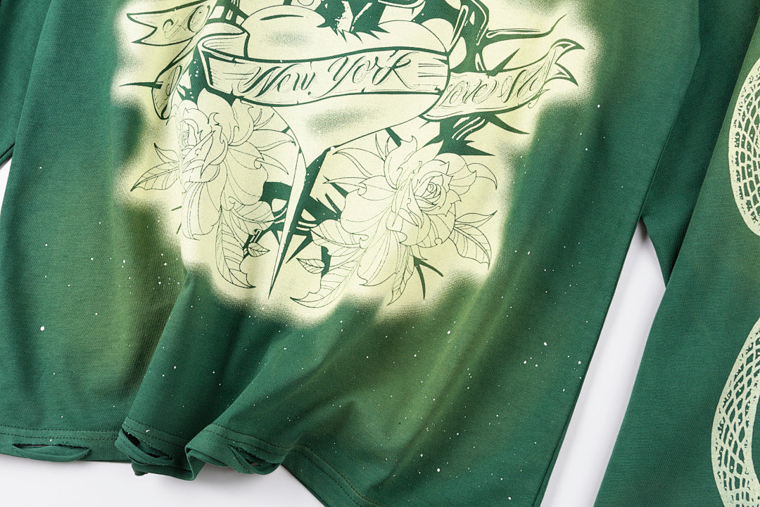 Lost Intricacy Angel & Devil Rhinestone Long Sleeve T-Shirt - Green Olive / Pink Red - product image 14