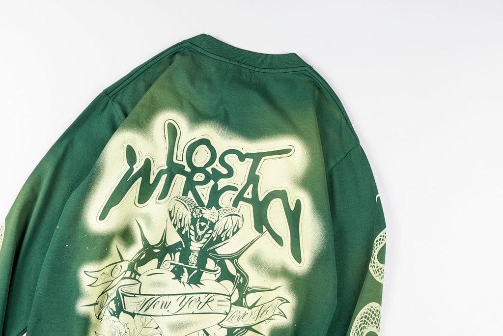 Lost Intricacy Angel & Devil Rhinestone Long Sleeve T-Shirt - Green Olive / Pink Red - product image 15