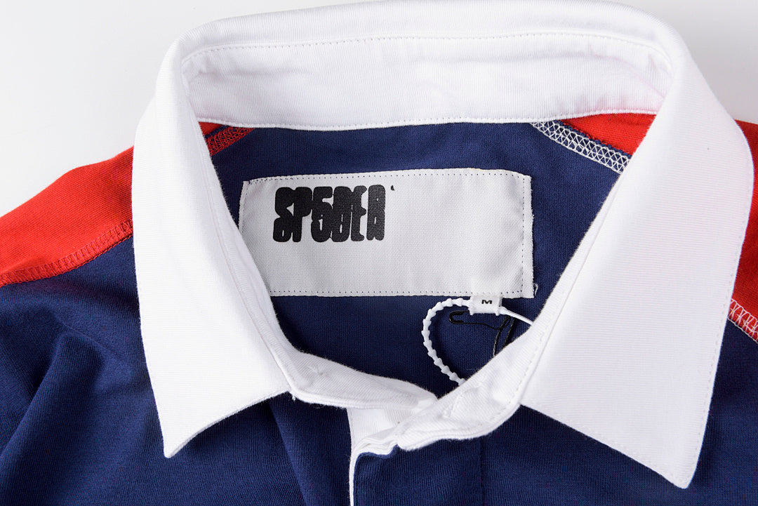 Sp5der Worldwide 555555 American Vintage Colorblock Letter Print Long Sleeve Polo Shirt - Navy - product image 4