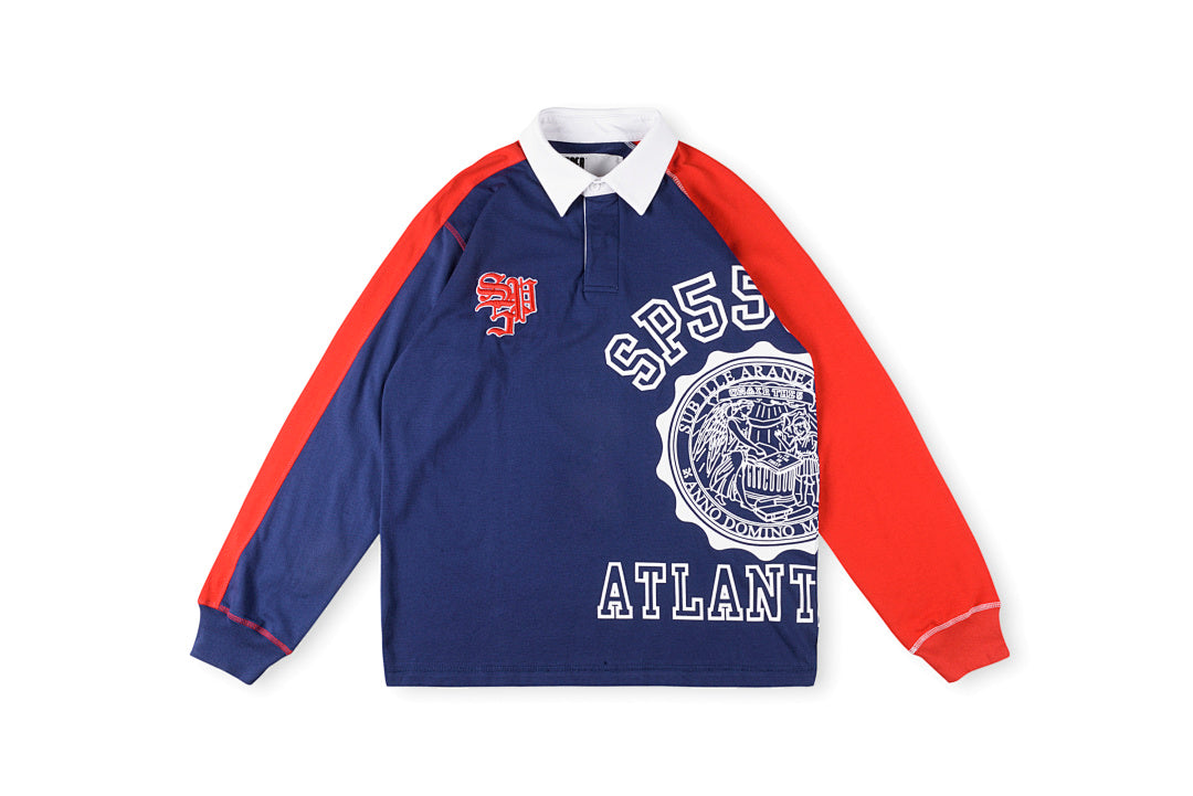 Sp5der Worldwide 555555 American Vintage Colorblock Letter Print Long Sleeve Polo Shirt - Navy - product image 1