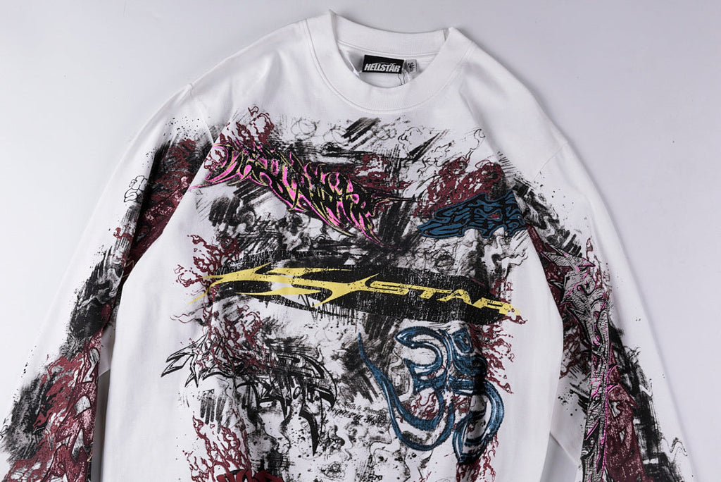 Hellstar Studios Graffiti Style Cotton Long Sleeve T-Shirt - Black / White - product image 8