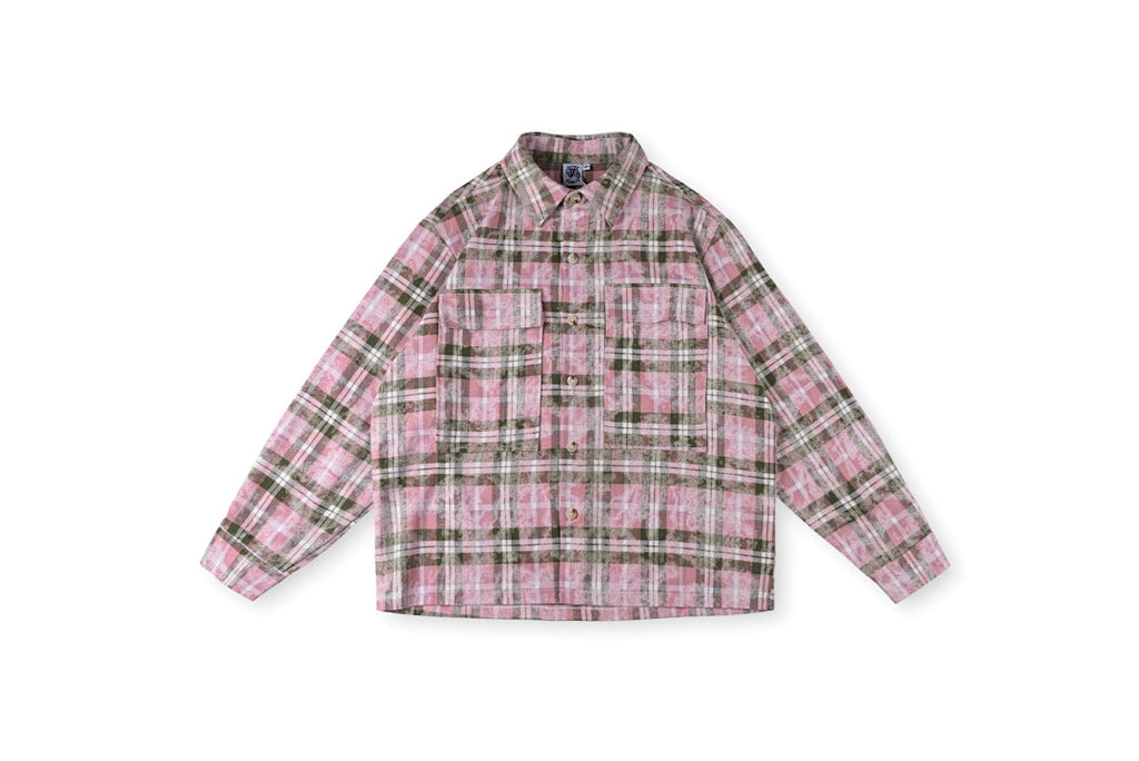 Saint Vanity American Vintage Colorblock Washed Plaid Long Sleeve Shirt - Gray / Red - product image 1