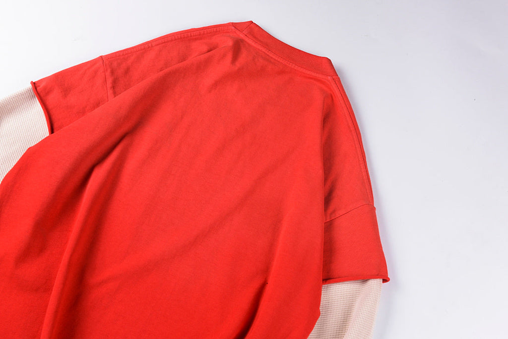 Saint Vanity Washed Distressed Ripped Mock Two-Piece Long Sleeve T-Shirt - Red - product image 10