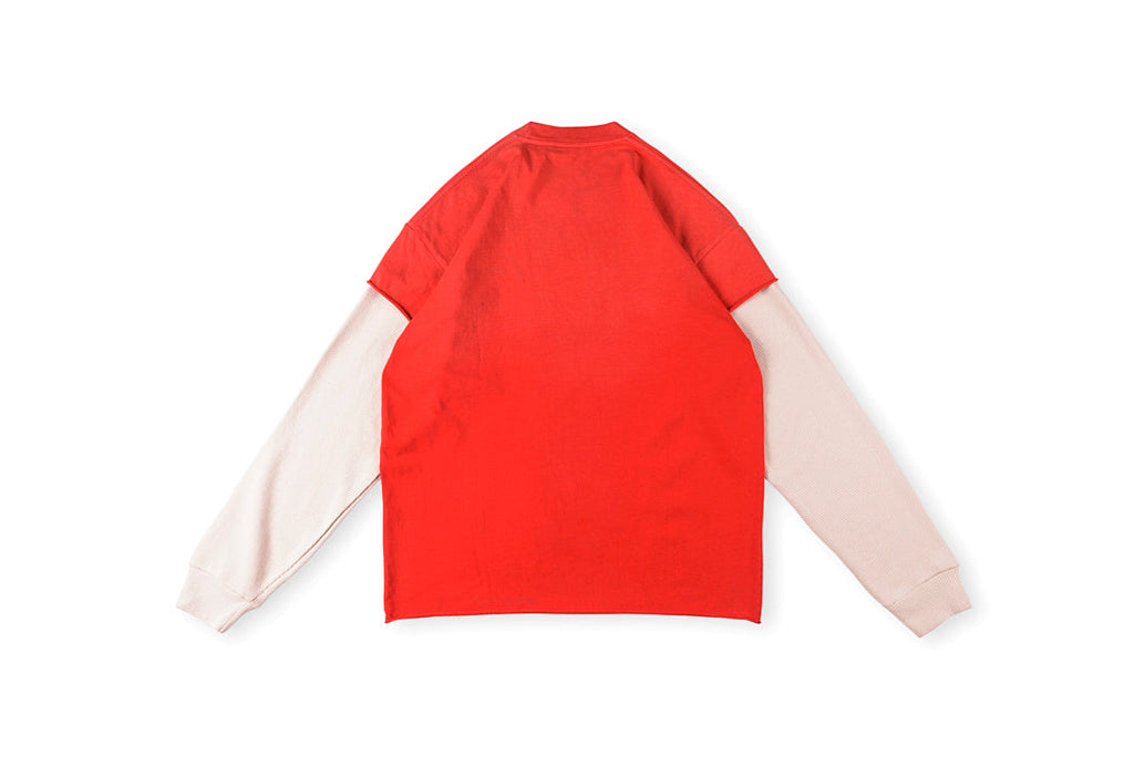 Saint Vanity Washed Distressed Ripped Mock Two-Piece Long Sleeve T-Shirt - Red - product image 2