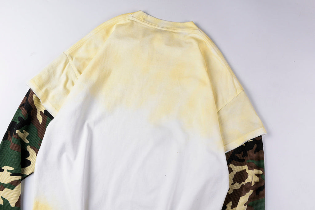 Saint Vanity Camo Sleeve Panel Mock Two-Piece Long Sleeve T-Shirt - Light Gray - product image 9
