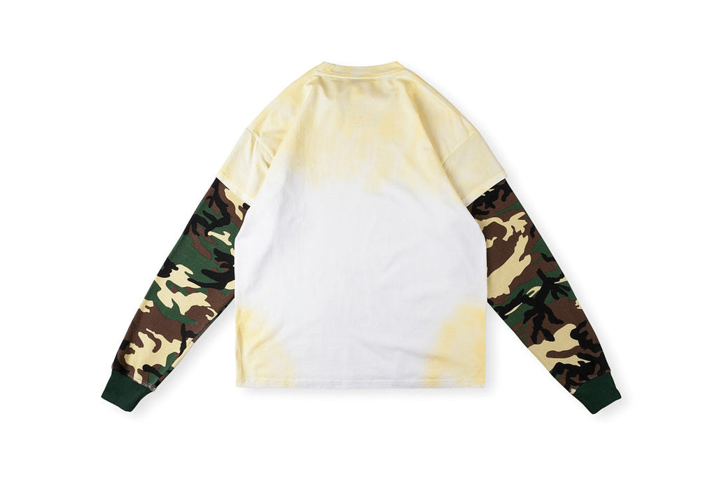 Saint Vanity Camo Sleeve Panel Mock Two-Piece Long Sleeve T-Shirt - Light Gray - product image 2